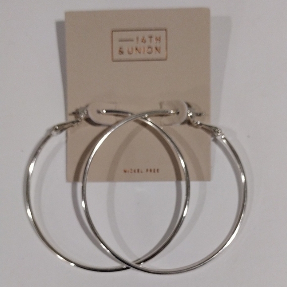 14th & Union Polished Silver tone 2-in Hoop Earrings - Women's Fashion Jewelry - Picture 3 of 9
